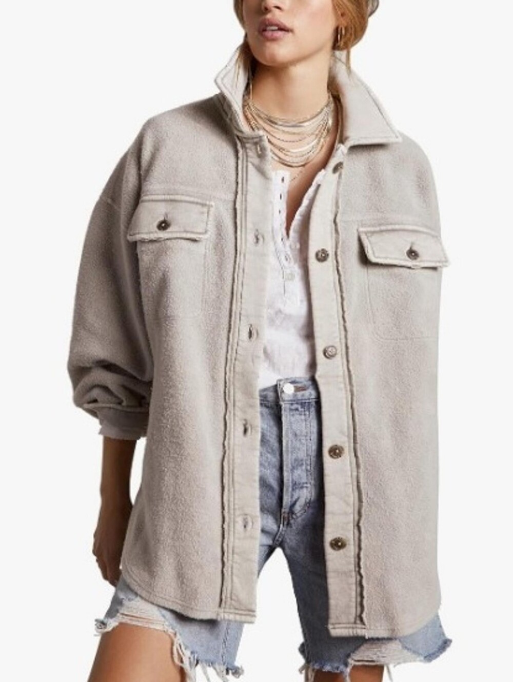 RD Style Sage Green Teddy Fleece Button Shacket